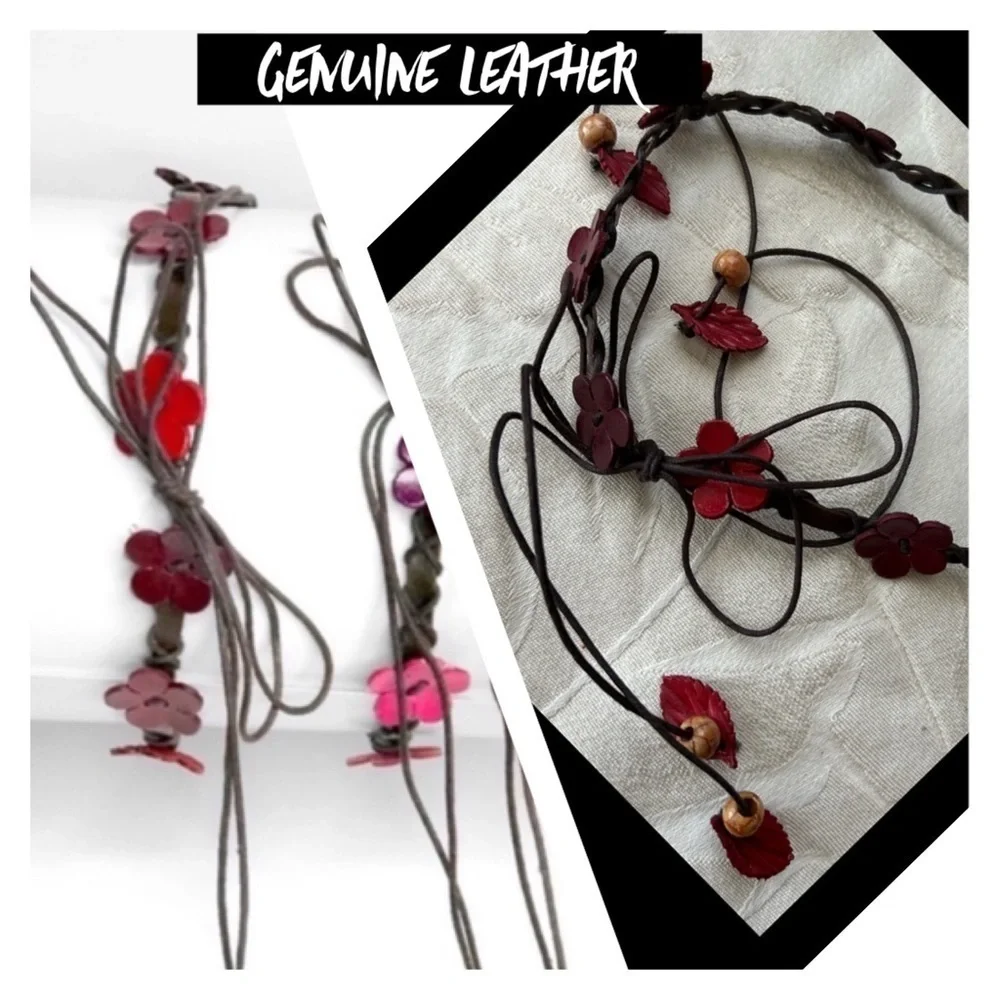Genuine Leather Handmade Handcrafted Mini Floral Boho Headband